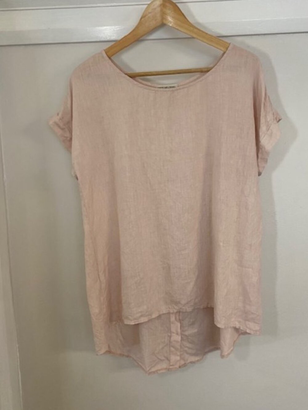 Terzo Millennio 100% Linen Top Blouse High Low Boxy Pale Pink Small - Picture 2 of 16